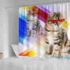 Siberian Cat Red Glasses Print Shower Curtain-Free Shipping