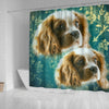 Cavalier King Charles Spaniel On Blue Print Shower Curtains-Free Shipping