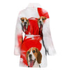 Beagle On White Print Women's Bath Robe-Free Shipping