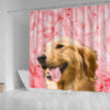 Golden Retriever On Pink Print Shower Curtains-Free Shipping