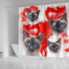 Siamese Cat On Red Print Shower Curtains-Free Shipping