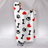 Dog Love Hooded Blanket with Paw Prints, Bones, and Hearts - White