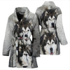 Siberian Husky Print Women's Bath Robe-Free Shipping