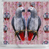 African Grey Parrot Floral Print Shower Curtains-Free Shipping
