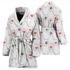 Paw With Heart Print Women's Bath Robe-Free Shipping