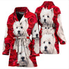 West Highland White Terrier On Rose Print Women's Bath Robe-Free Shipping