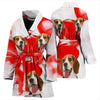 Beagle On White Print Women's Bath Robe-Free Shipping