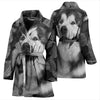 Alaskan Malamute Black And White Print Women's Bath Robe-Free Shipping