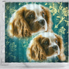 Cavalier King Charles Spaniel On Blue Print Shower Curtains-Free Shipping