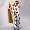 Dog Love Hooded Blanket with Paw Prints, Bones, and Hearts - White