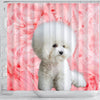 Bichon Frise On Pink Print Shower Curtains-Free Shipping