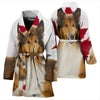 Collie On White Print Women's Bath Robe-Free Shipping