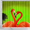 Flamingo Bird Heart Shape Print Shower Curtain-Free Shipping