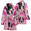 Boston Terrier On Pink Print Women's Bath Robe-Free Shipping