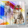 Siberian Cat Red Glasses Print Shower Curtain-Free Shipping