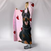 Doberman Pinscher Red Heart Print Hooded Blanket-Free Shipping