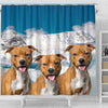 American Staffordshire Terrier On Sky Blue Print Shower Curtains-Free Shipping