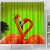 Flamingo Bird Heart Shape Print Shower Curtain-Free Shipping