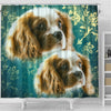 Cavalier King Charles Spaniel On Blue Print Shower Curtains-Free Shipping