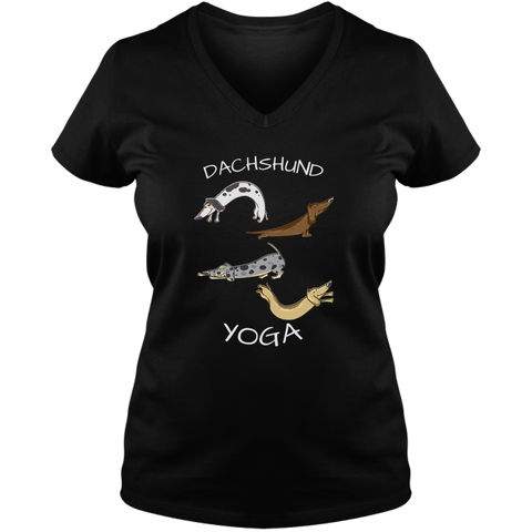 Dachshund Yoga Womens V-Neck Tee Shirt