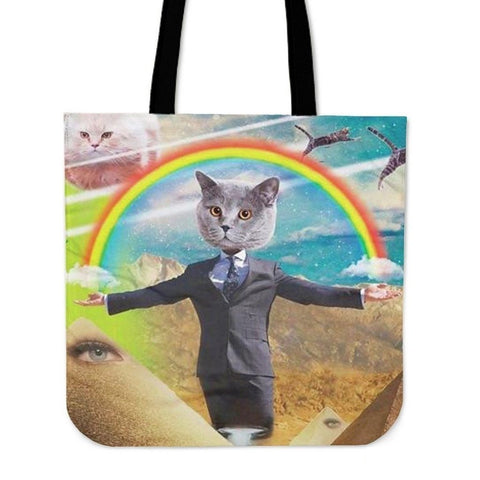 Rainbow With Cat Tote Bag-3D Print-Free Shipping-Paww-Printz-Merchandise
