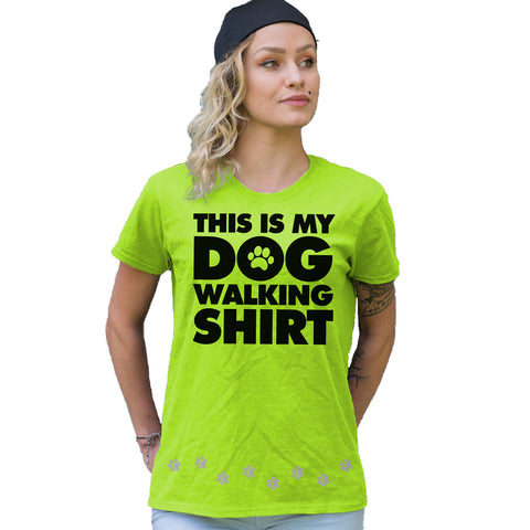 Dog Walking T-Shirt in Safety Green with Reflective Paw Prints
